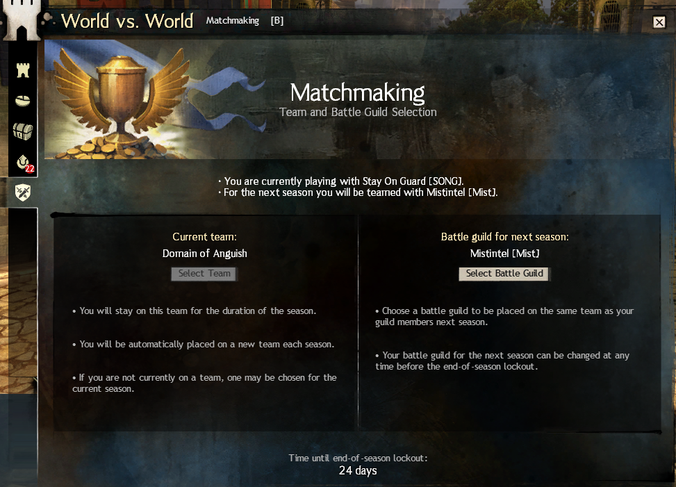WvW matchmaking and map selection interface